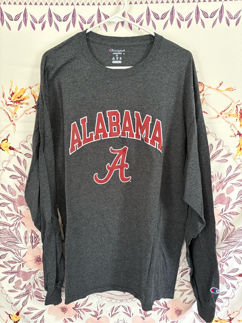 Champion Dark Gray Alabama Long-Sleeve Tee with Red Logo